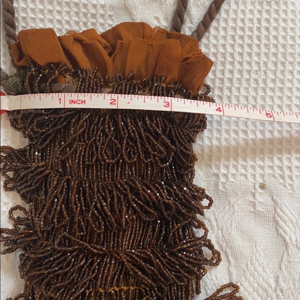 Vtg Amber Colored Beaded Drawstring Flapper Bag - image 7